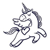 unicornio volador dibujado a mano con un corazón.