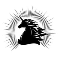 Silhouette of a unicorn head with place for text. Black silhouette on a white background.