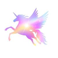 Silhouette of a flying, winged unicorn.