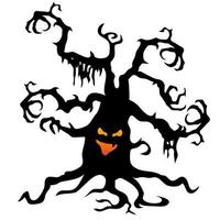 A terrible tree with eyes and branches in the form of hands. Vector illustration in cartoon style.