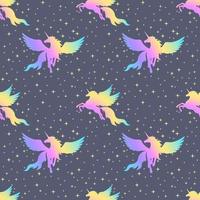 Unicorns with wings and stars. Seamless pattern. vector