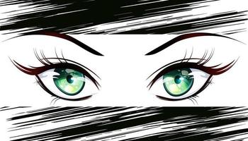 ojos verdes de niña en estilo manga.