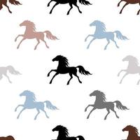 Running horses seamless pattern. Black silhouette isolated on white background. vector