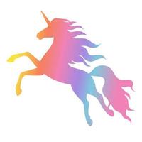 Silhouette of a flying, jumping unicorn. Rainbow silhouette isolated on white background.