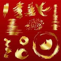 Set of 12 gold brush strokes. vector