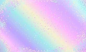 Fantasy holographic background of magic rainbow sky with sparkling stars. vector