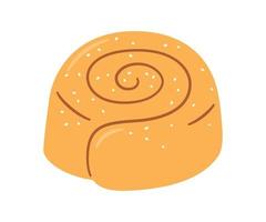 Cinnamon roll with sugar. Swirl kanelbulle bun. Traditional dessert in Scandinavia and North America. Hand drawn isolated vector illustration on white background