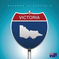 An Sign Road America Style with state of Australia with Green Turquoise background and message, Victoria and map, vector art image illustration