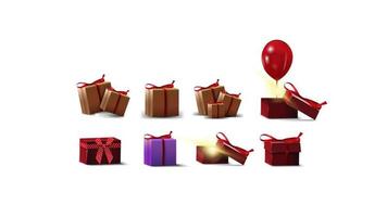 Set of 3D presents boxes in cartoon style isolated on white background vector