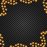 Square garland frame with glowing light bulbs on transparent background for your arts vector