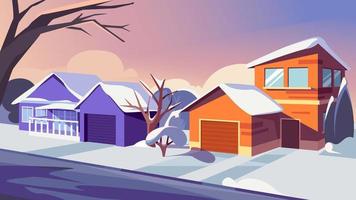 Suburban street in winter season. vector