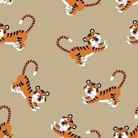 seamless  pattern with cute cartoon animals tiger, illustration in flat style vector