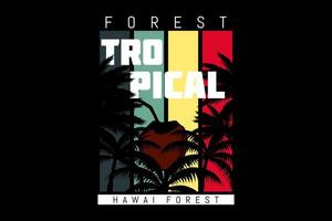 diseño retro de la silueta del bosque de Hawaii vector