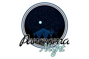 panorama, noche, estilo, retro, silueta, diseño vector