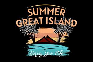 summer great island silhouette retro design vector