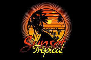 diseño de silueta retro tropical puesta de sol vector