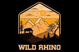 Wild rhino design vintage retro vector