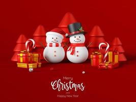 Christmas postcard of Snowman with Christmas presents, 3d illustration photo