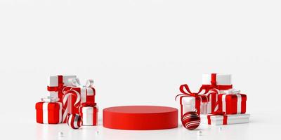 Geometric podium with Christmas gift for product advertisement, 3d illustration photo