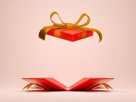 Opened Christmas gift box for product advertisement, 3d illustration photo