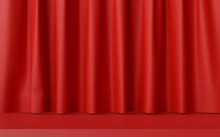 3d illustration of minimal stage with red curtain for product advertisement photo