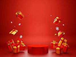 Christmas theme geometric podium with presents, 3d illustration photo