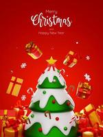 Postcard of Christmas tree surrounded by gift box, 3d illustration photo