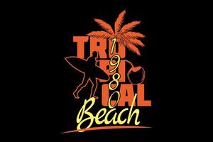 tropical beach silhouette retro design vector