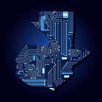 Contour map of Guatemala with a technological electronics circuit. vector