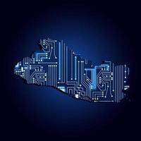 mapa de contorno de el salvador con un circuito de electrónica tecnológica. vector