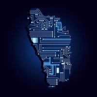 mapa de contornos de dominica con un circuito electronico tecnologico. vector