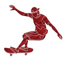 silueta, patineta, deporte extremo, acción vector