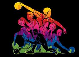 Graffiti Group of Bowling Sport Players vector