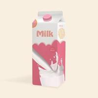 pink milk box packaging vector