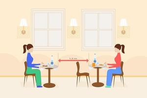 flat illustration keep your distance in the restaurant vector