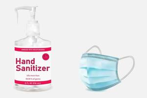 hand sanitizer and mouth mask vector