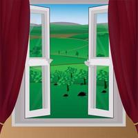 Ilustración de ventanas y paisajes. vector