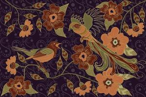 Dibujado a mano batik tradicional hermoso concepto floral para tejido textil