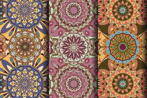 conjunto de arte de mandala de patrones sin fisuras. patrón de colores para tela. textil mandala. vector