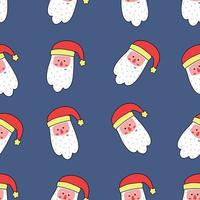 Seamless pattern of  Santa Clause face on dark blue background. Christmas concept. vector
