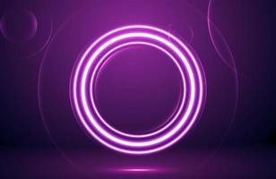 Circle neon light effect on dark background, futuristic techno concept vector