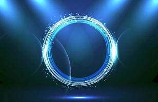 Circle neon light effect on dark background, futuristic techno concept vector