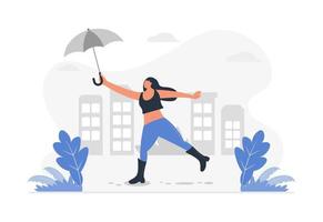 Girl Jumping and Playing in Rain vector