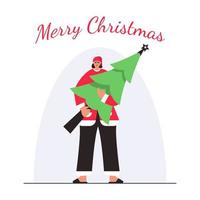 Girl Holding Christmas Tree Concept Illustration vector