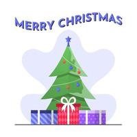 Christmas Tree and Gift Boxes Background in Flat Design vector