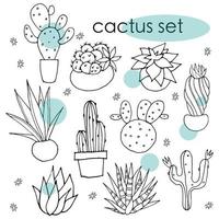 plantilla de ilustración vectorial para una postal, tarjeta de visita o banner publicitario. Ilustración de stock. un conjunto de cactus pintados. dibujo vectorial conjunto de cactus. vector