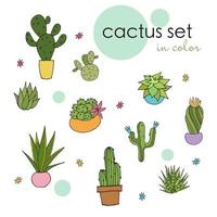 Vector illustration template for a postcard, business card, or advertising banner. Stock illustration. A set of painted cacti. Set of cacti in color. Vector illustration