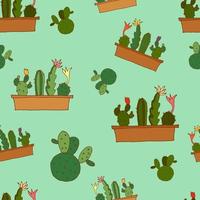 Seamless background. Decorative cacti. Cactus in a pot. Vector illustration. Bright picture. Color pattern.