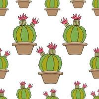 Bright background with cactus. Seamless pattern. Cactus in a pot. Vector. vector