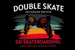 double skate retro silhouette design vector